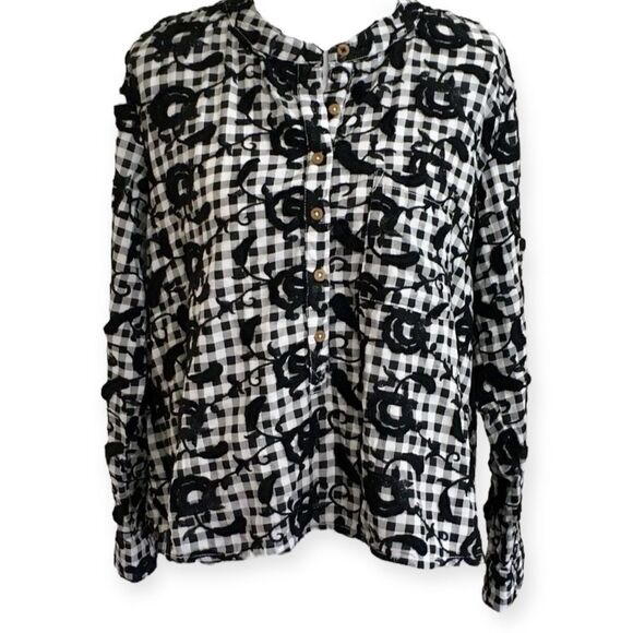 Anthropologie Pilcro The Whitney Trapeze Embroidered Buttondown Shirt Black XS - Picture 8 of 10